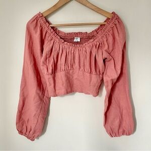 Cotton On Bustier Puff Sleeve Cropped Top Pink Size Small